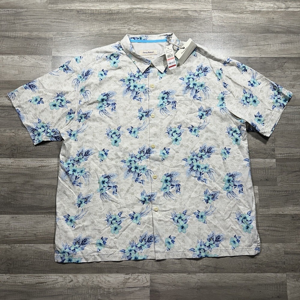 NWT Tommy Bahama Garden of Hope and Courage Short Sleeve Shirt Coconut 3XL